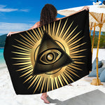 Black And Gold Eye of Providence Print Beach Sarong Wrap