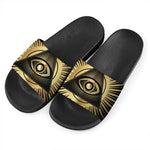 Black And Gold Eye of Providence Print Black Slide Sandals