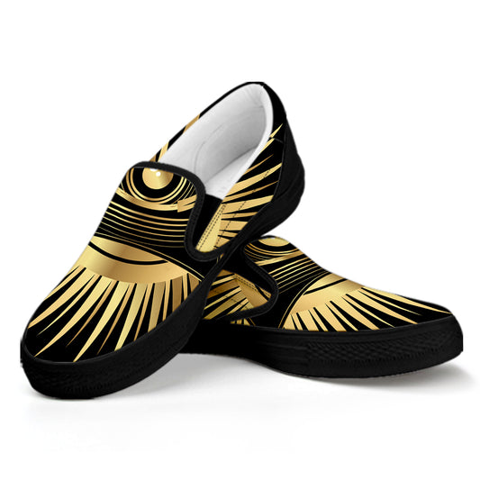 Black And Gold Eye of Providence Print Black Slip On Shoes