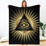 Black And Gold Eye of Providence Print Blanket