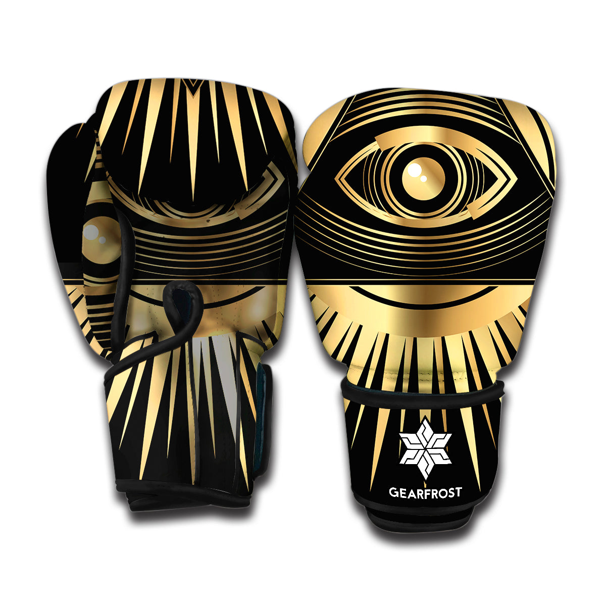 Black And Gold Eye of Providence Print Boxing Gloves