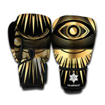 Black And Gold Eye of Providence Print Boxing Gloves