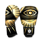 Black And Gold Eye of Providence Print Boxing Gloves