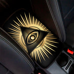Black And Gold Eye of Providence Print Car Center Console Cover
