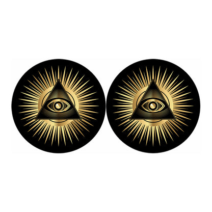 Black And Gold Eye of Providence Print Car Coasters