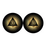 Black And Gold Eye of Providence Print Car Coasters