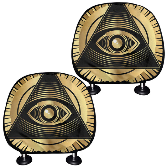Black And Gold Eye of Providence Print Car Headrest Covers