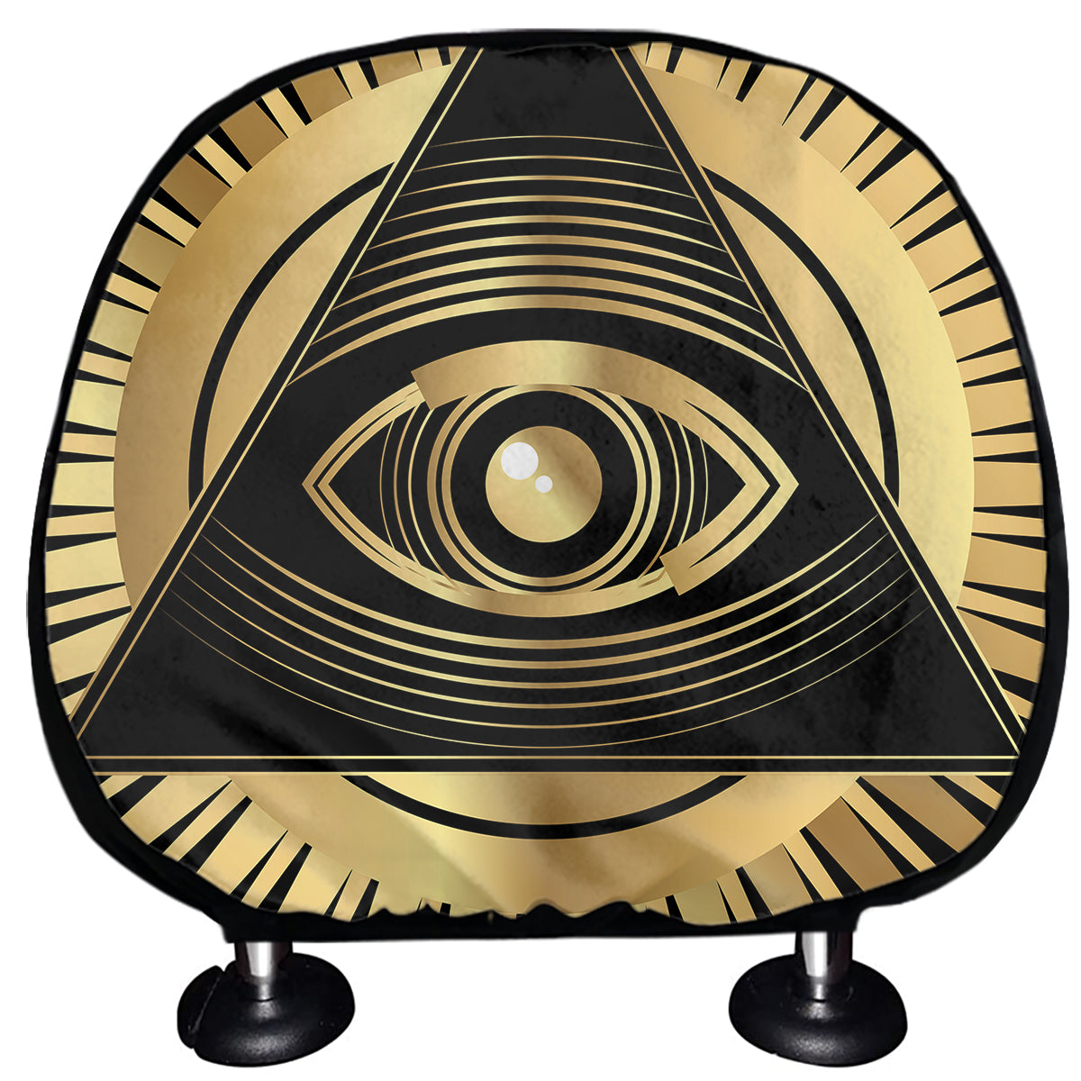 Black And Gold Eye of Providence Print Car Headrest Covers