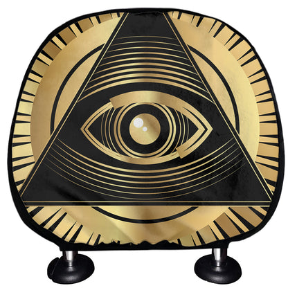 Black And Gold Eye of Providence Print Car Headrest Covers