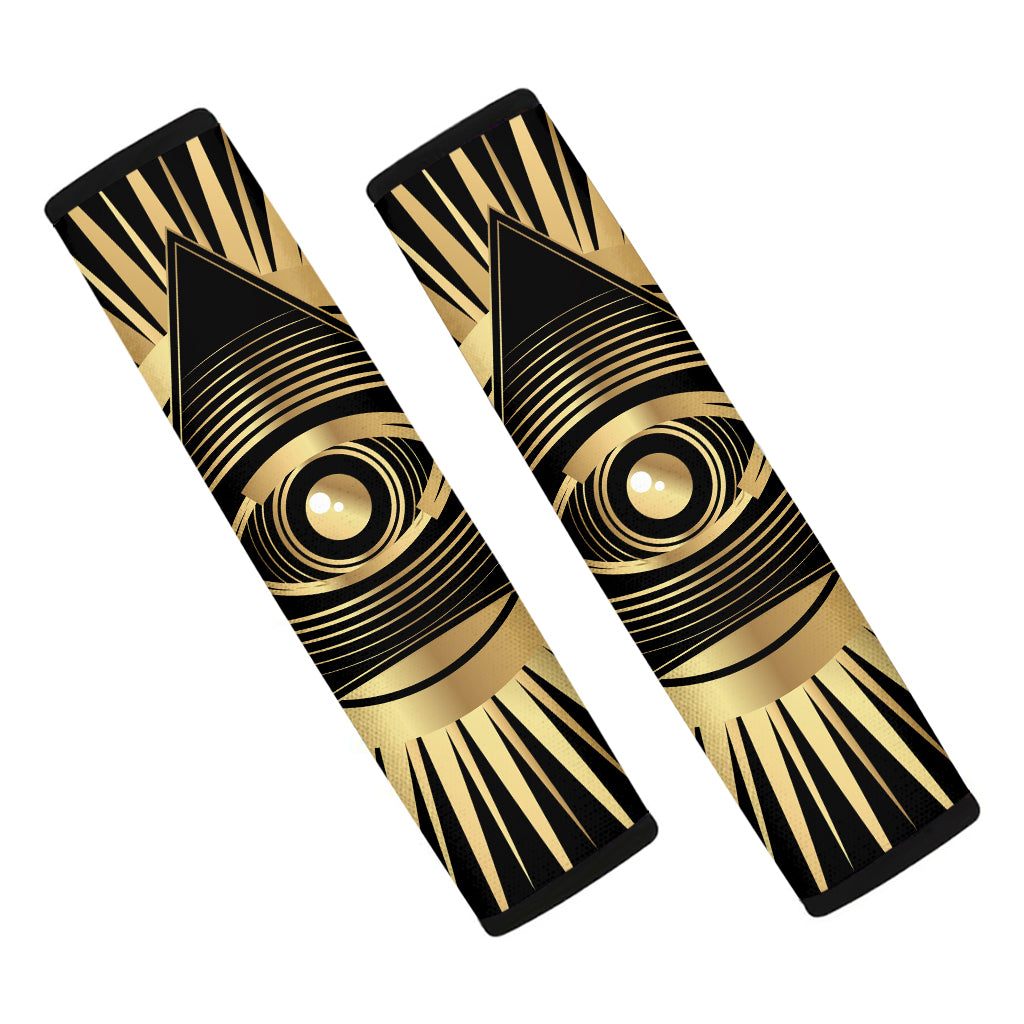 Black And Gold Eye of Providence Print Car Seat Belt Covers