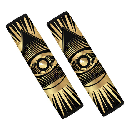 Black And Gold Eye of Providence Print Car Seat Belt Covers