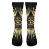 Black And Gold Eye of Providence Print Crew Socks