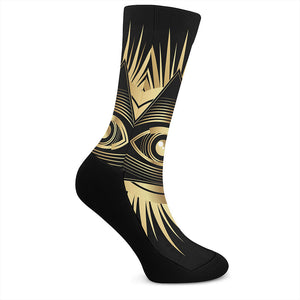 Black And Gold Eye of Providence Print Crew Socks