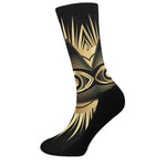 Black And Gold Eye of Providence Print Crew Socks