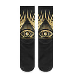 Black And Gold Eye of Providence Print Crew Socks