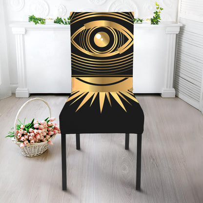 Black And Gold Eye of Providence Print Dining Chair Slipcover