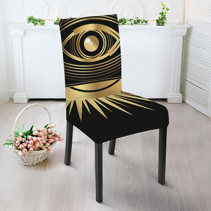 Black And Gold Eye of Providence Print Dining Chair Slipcover