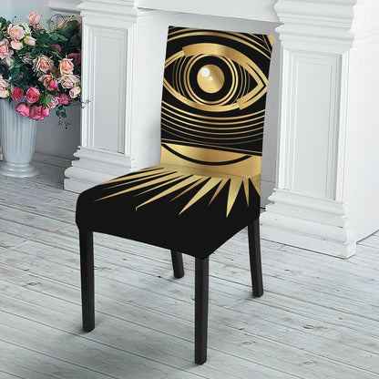 Black And Gold Eye of Providence Print Dining Chair Slipcover