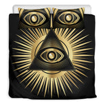 Black And Gold Eye of Providence Print Duvet Cover Bedding Set