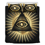 Black And Gold Eye of Providence Print Duvet Cover Bedding Set