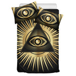Black And Gold Eye of Providence Print Duvet Cover Bedding Set