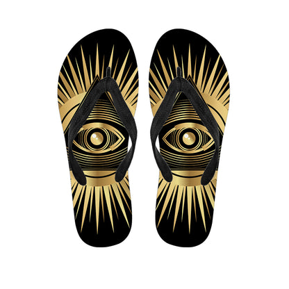 Black And Gold Eye of Providence Print Flip Flops