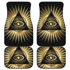 Black And Gold Eye of Providence Print Front and Back Car Floor Mats