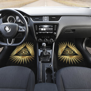 Black And Gold Eye of Providence Print Front and Back Car Floor Mats