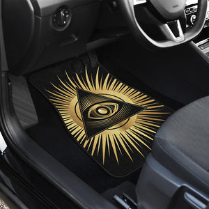 Black And Gold Eye of Providence Print Front and Back Car Floor Mats