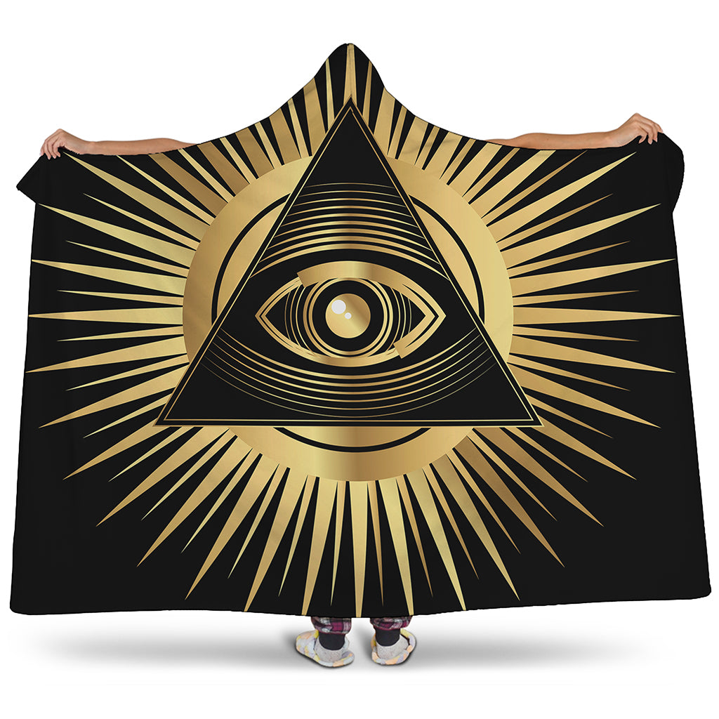 Black And Gold Eye of Providence Print Hooded Blanket