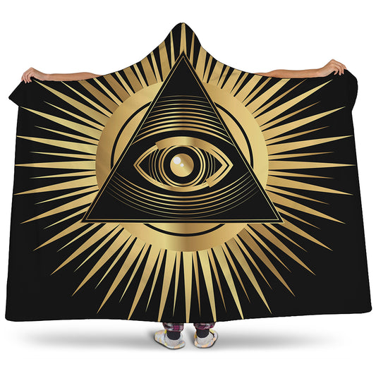 Black And Gold Eye of Providence Print Hooded Blanket