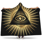 Black And Gold Eye of Providence Print Hooded Blanket