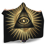 Black And Gold Eye of Providence Print Hooded Blanket