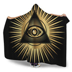 Black And Gold Eye of Providence Print Hooded Blanket
