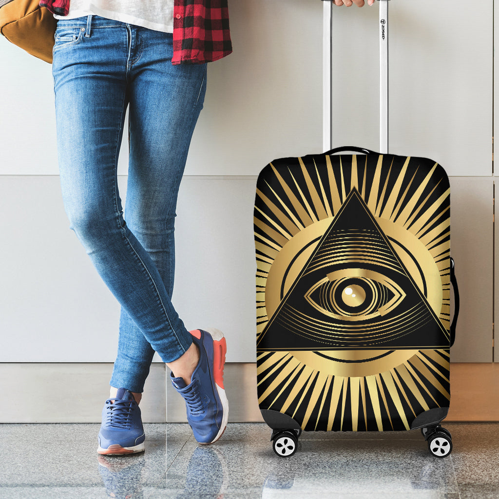 Black And Gold Eye of Providence Print Luggage Cover
