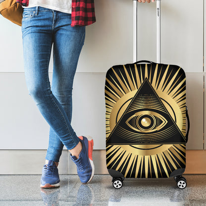 Black And Gold Eye of Providence Print Luggage Cover