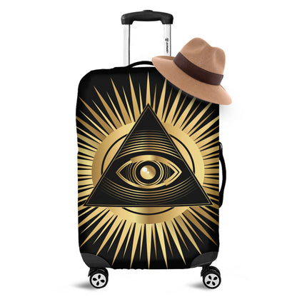Black And Gold Eye of Providence Print Luggage Cover