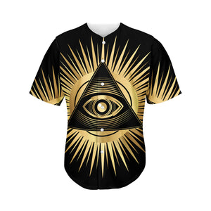 Black And Gold Eye of Providence Print Men's Baseball Jersey