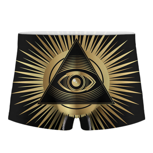 Black And Gold Eye of Providence Print Men's Boxer Briefs
