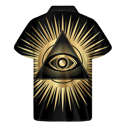 Black And Gold Eye of Providence Print Men's Short Sleeve Shirt