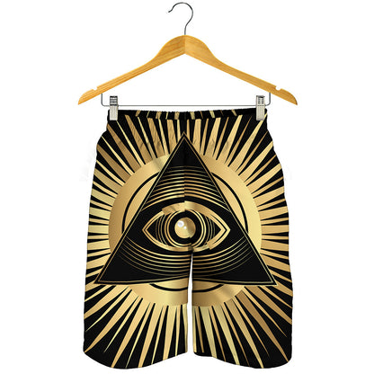 Black And Gold Eye of Providence Print Men's Shorts