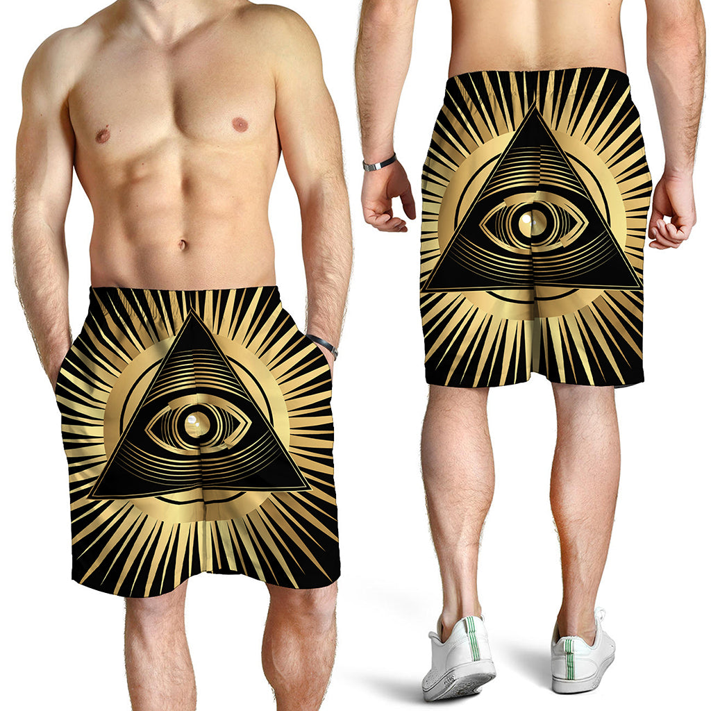 Black And Gold Eye of Providence Print Men's Shorts