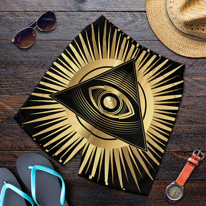 Black And Gold Eye of Providence Print Men's Shorts