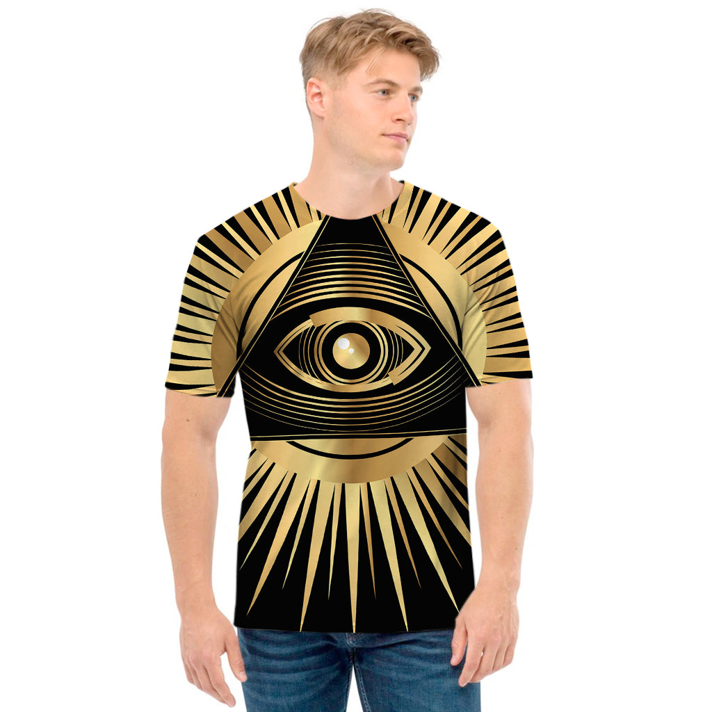 Black And Gold Eye of Providence Print Men's T-Shirt
