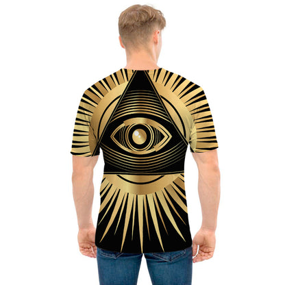 Black And Gold Eye of Providence Print Men's T-Shirt