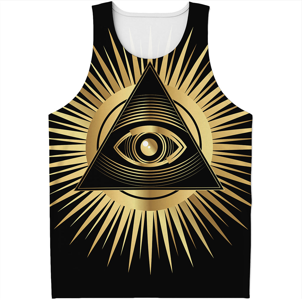 Black And Gold Eye of Providence Print Men's Tank Top