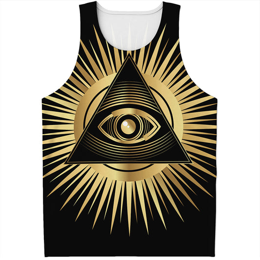 Black And Gold Eye of Providence Print Men's Tank Top