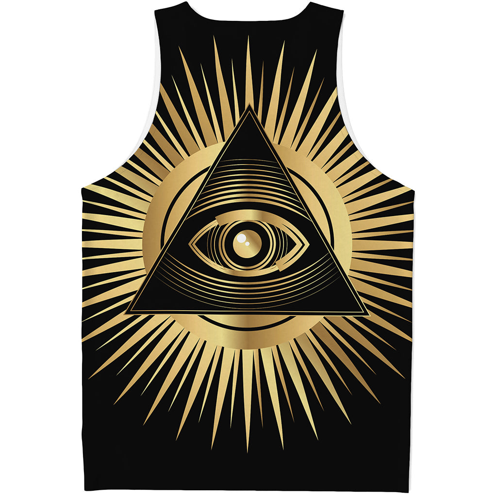 Black And Gold Eye of Providence Print Men's Tank Top