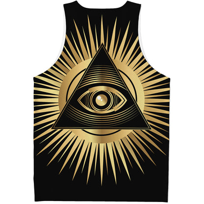 Black And Gold Eye of Providence Print Men's Tank Top