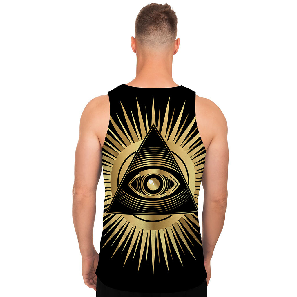 Black And Gold Eye of Providence Print Men's Tank Top